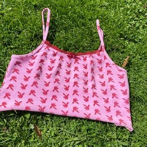 Pink lace playboy crop top